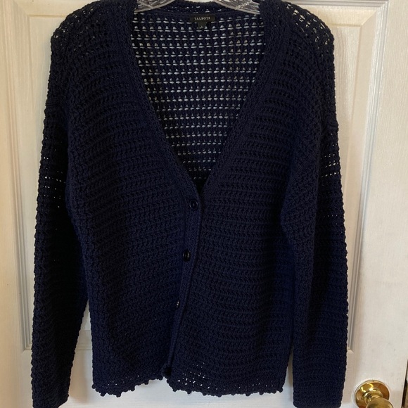 Talbots Sweaters - Talbots Navy Open-Knit V-Neck Button Front Cardigan